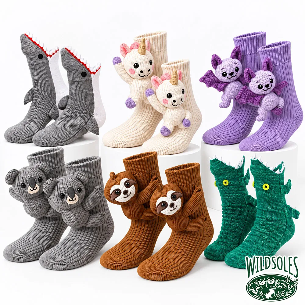 All six Wildsoles animal sock designs