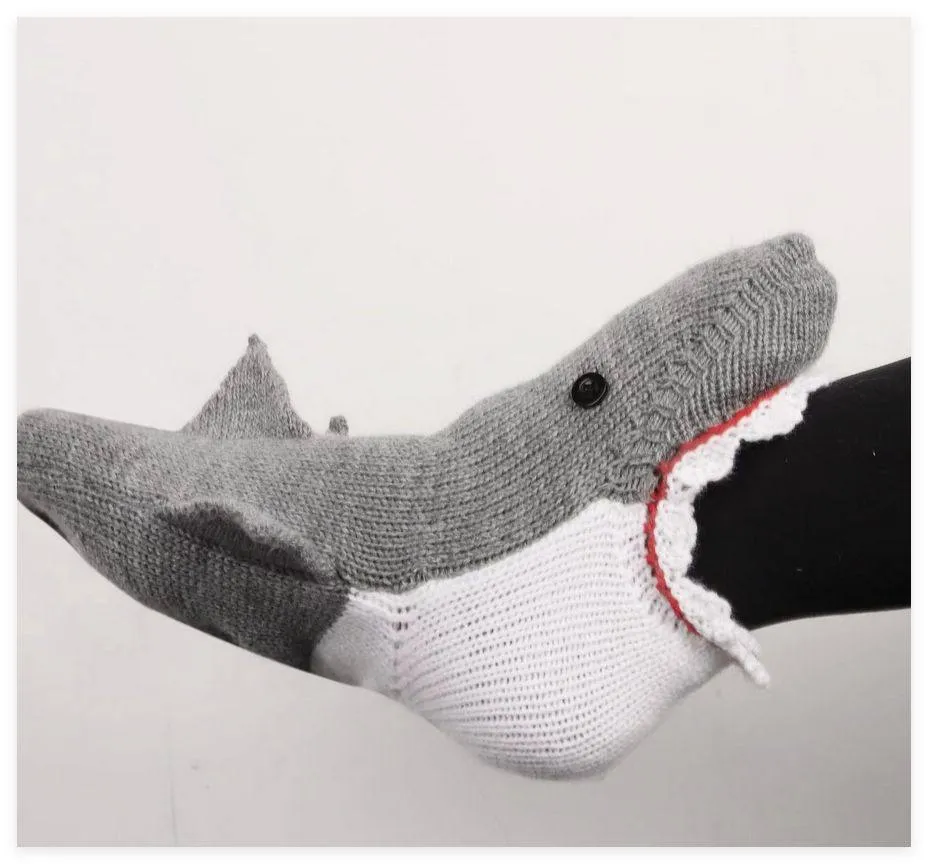 Gray shark Wildsoles worn on feet